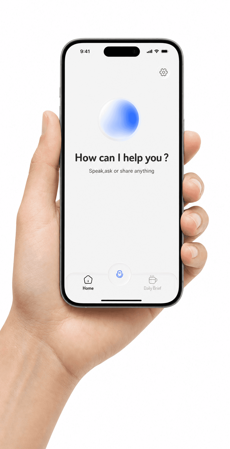 Hand holding iPhone with MIRA — How can I help you?